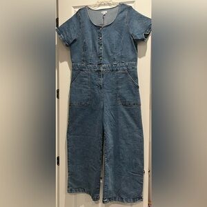 Ava & Viv Womens Plus Blue Denim Short Sleeve Button Front Jumpsuit Size 20 NWT